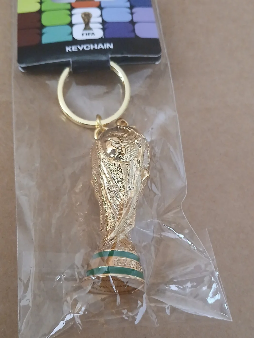 FIFA World Cup color gold Trophy Keychain with Green Accents nwt